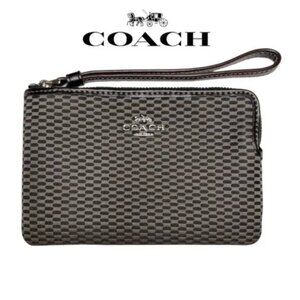 COACH Legacy Jacquard Corner Zip Small Wristlet Milk Black (F13311)(EUC)